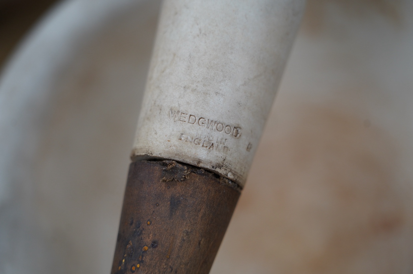 A Wedgwood pestle and a Maw & Sons mortar, 13cm. Condition - fair